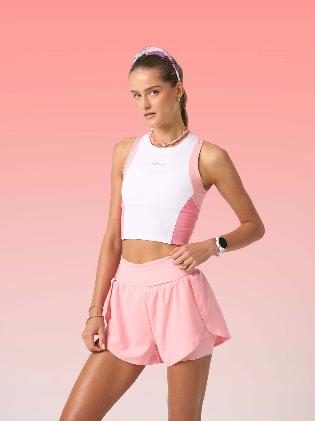 Cropped Race Tank in Strawberry Cream