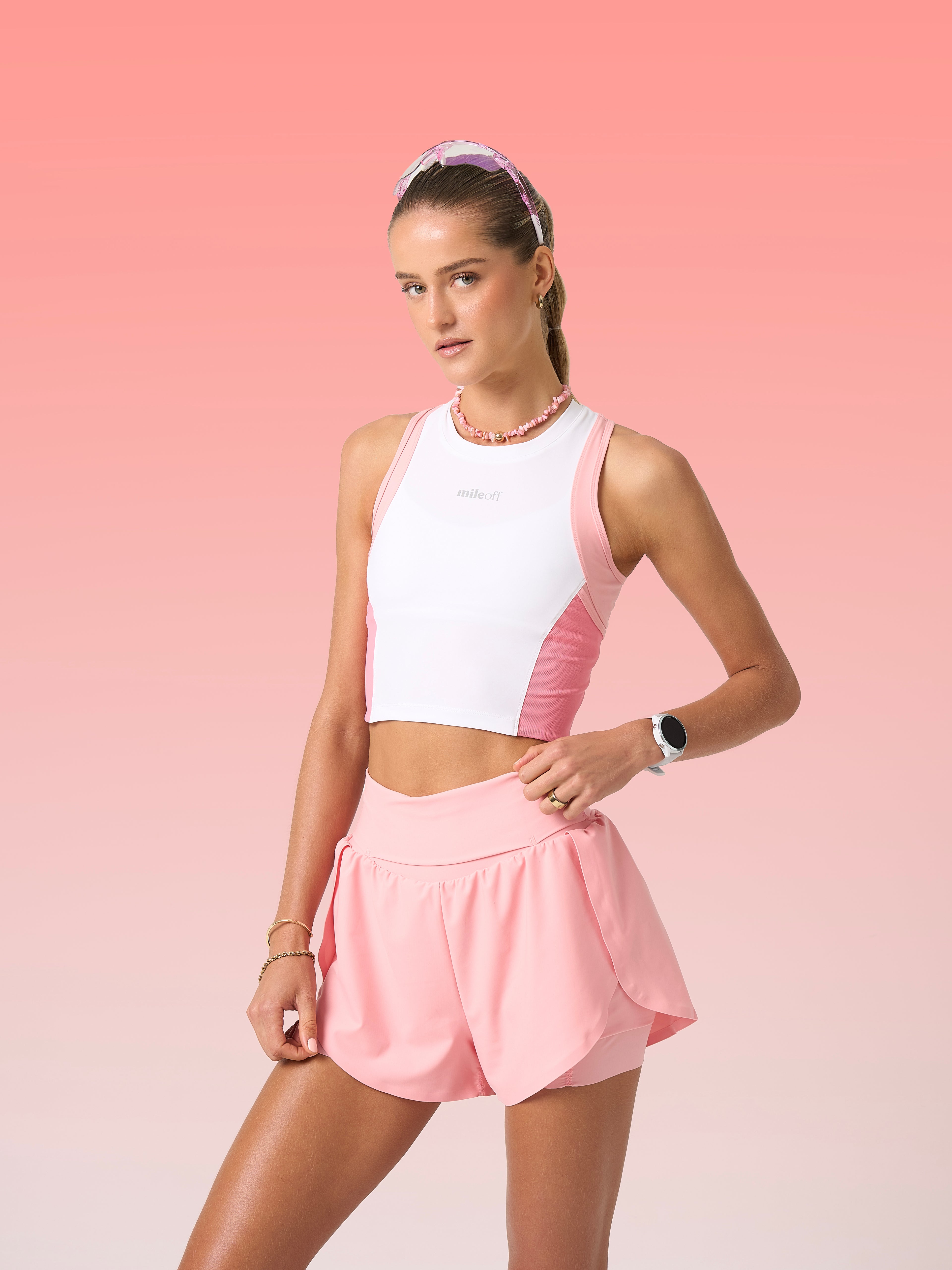 Cropped Race Tank in Strawberry Cream