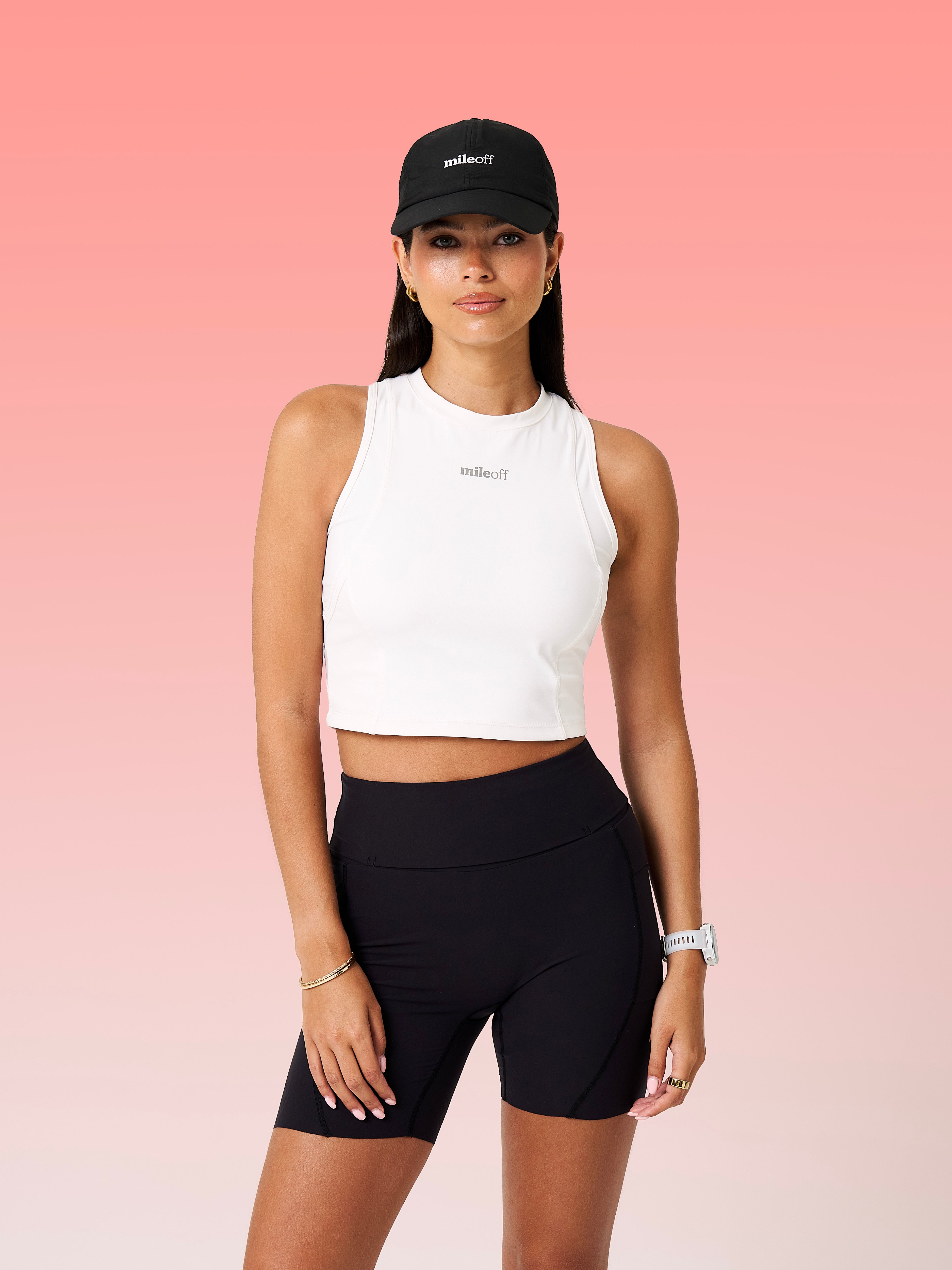 The Cropped Run Tank Top in solid Off White