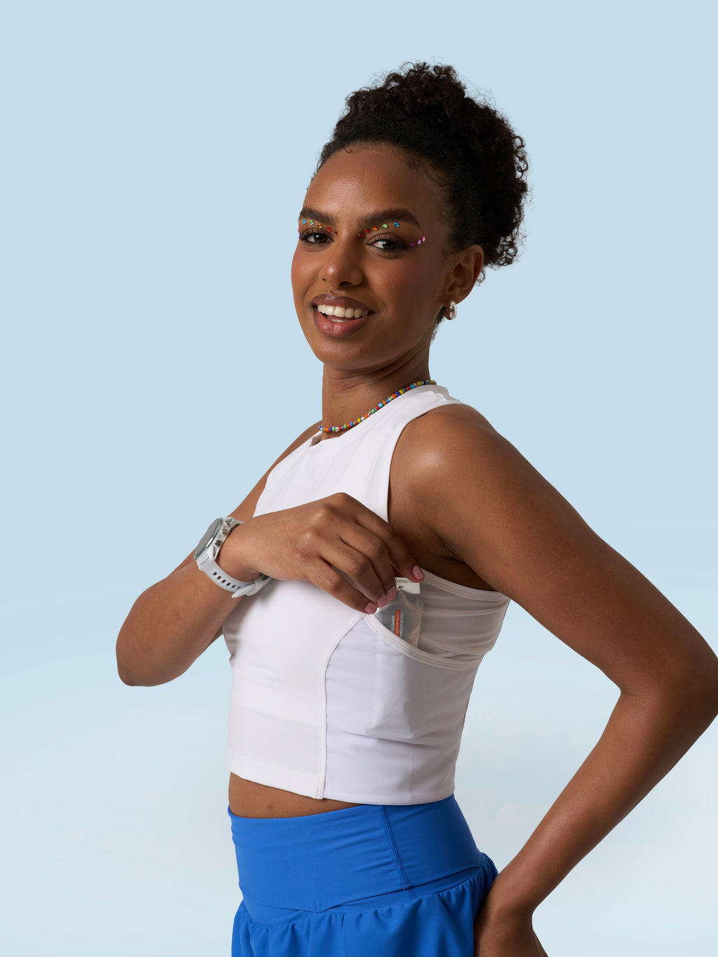 Cropped Race Tank in White