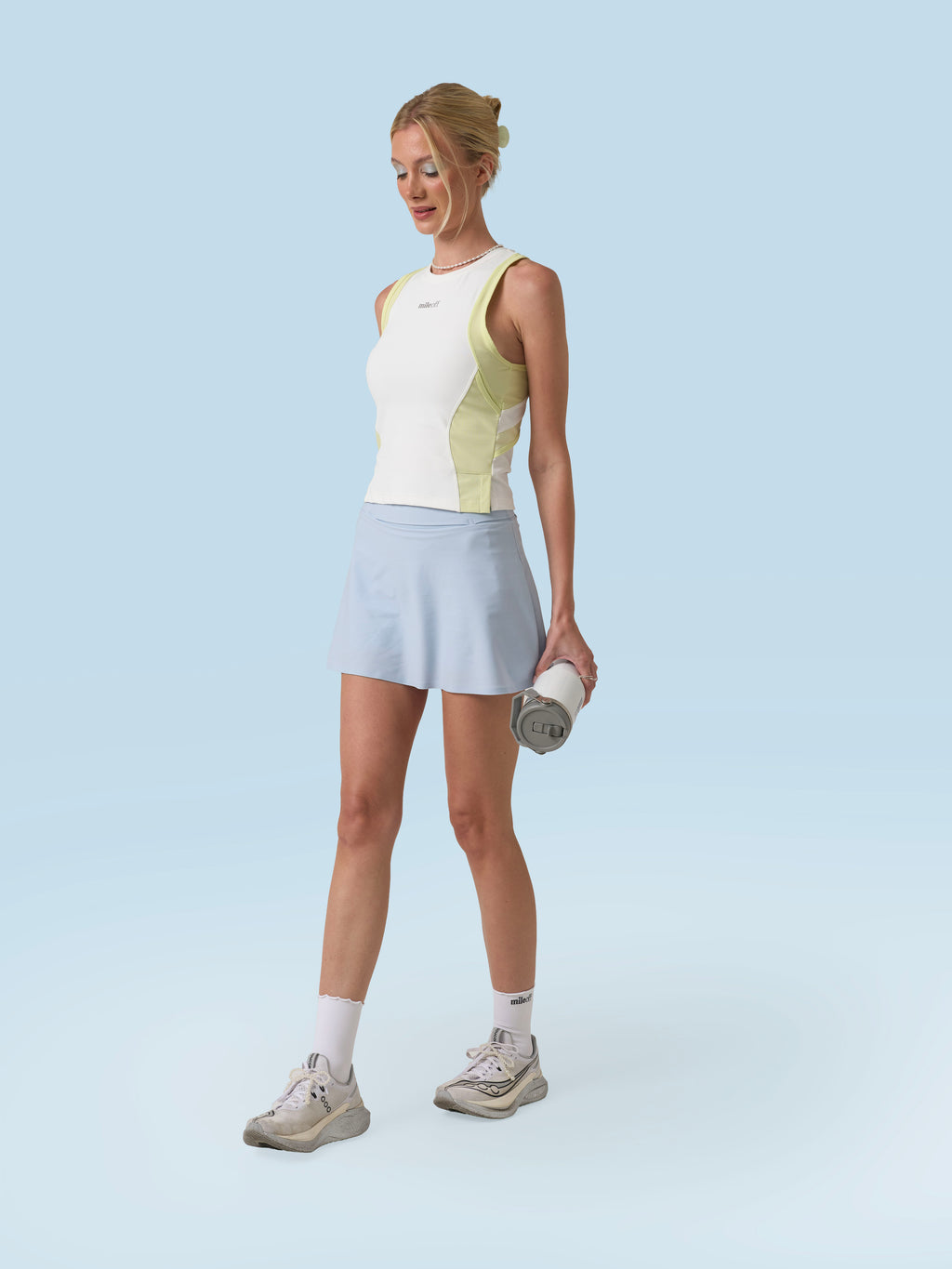 Run Tank Top in White & Key Lime