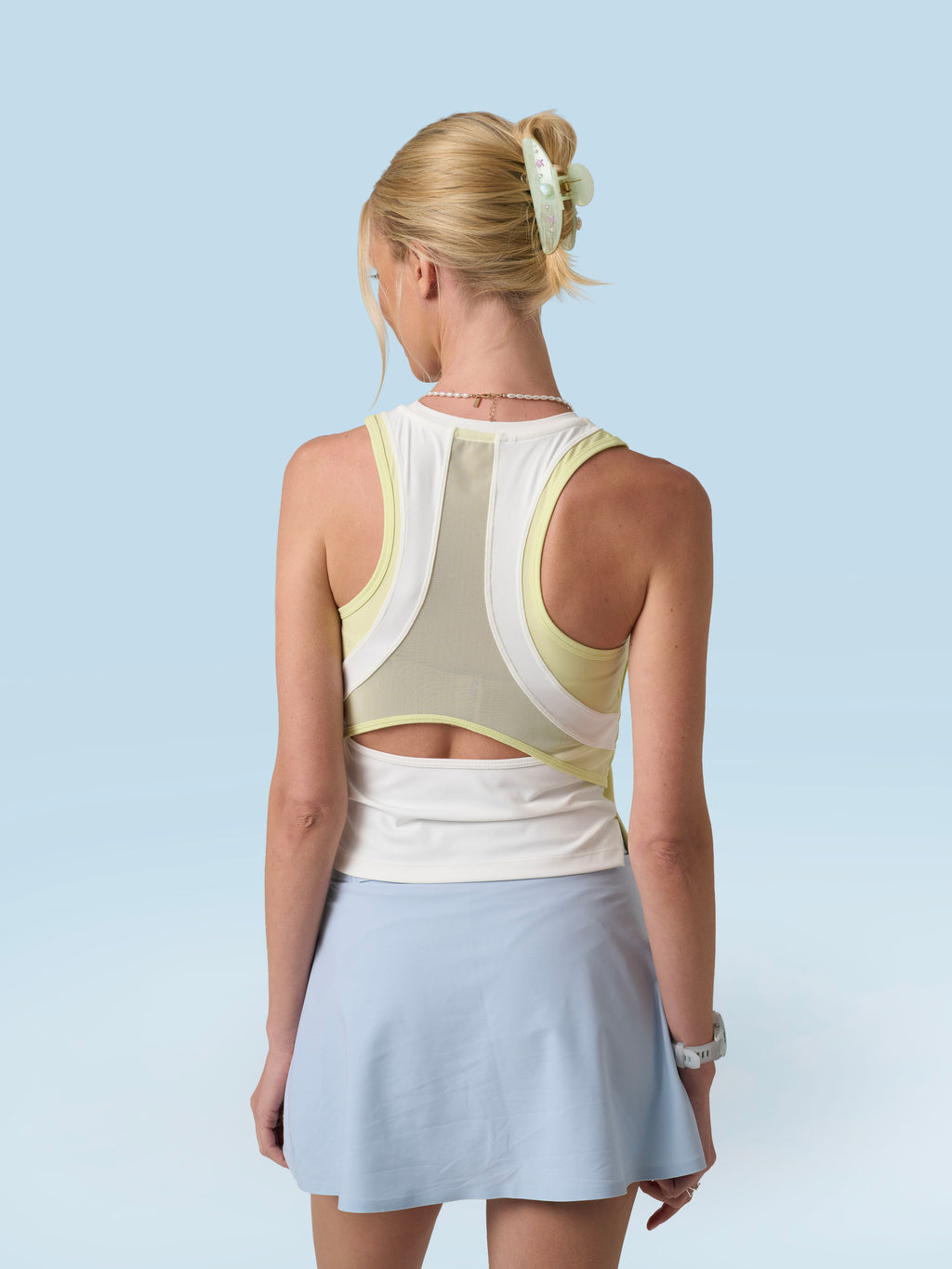Run Tank Top in White & Key Lime