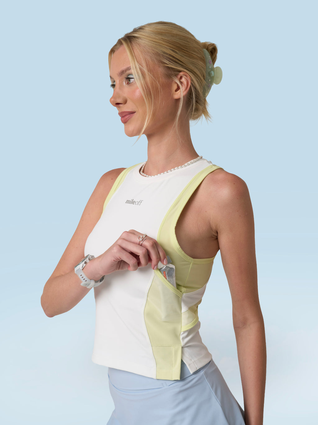 Run Tank Top in White & Key Lime