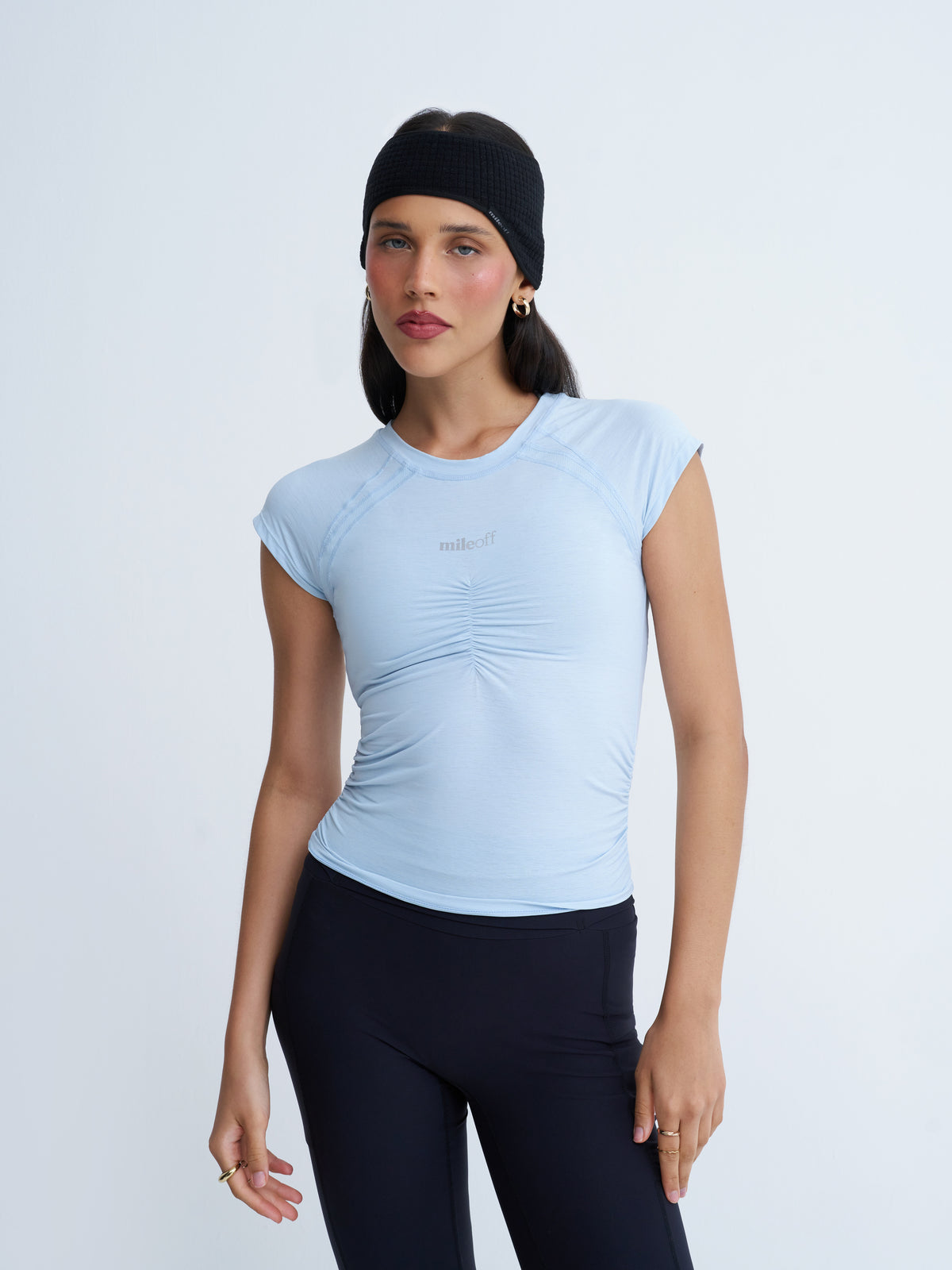 Ruched Run Tee in Blue Frost