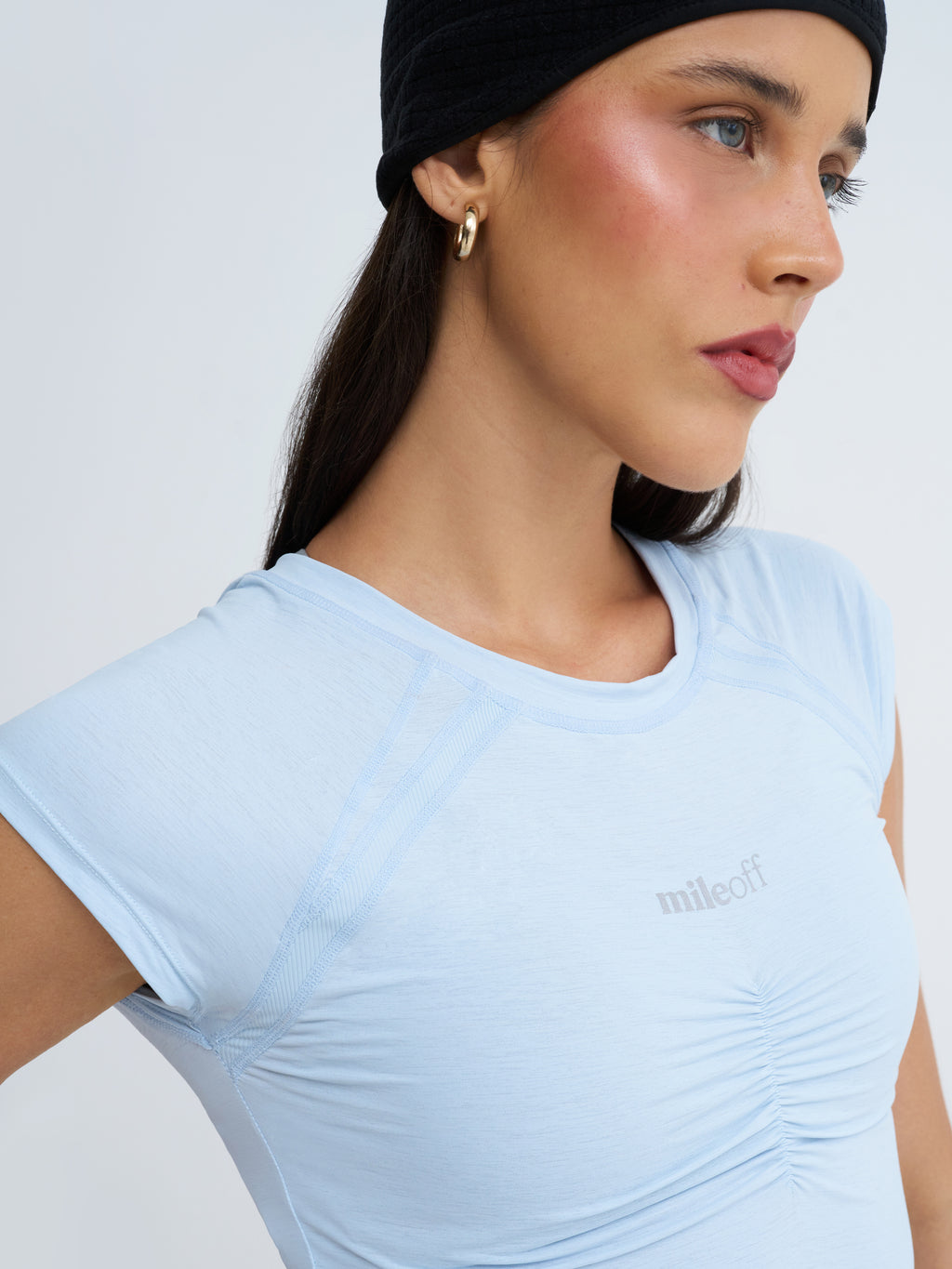 Ruched Run Tee in Blue Frost