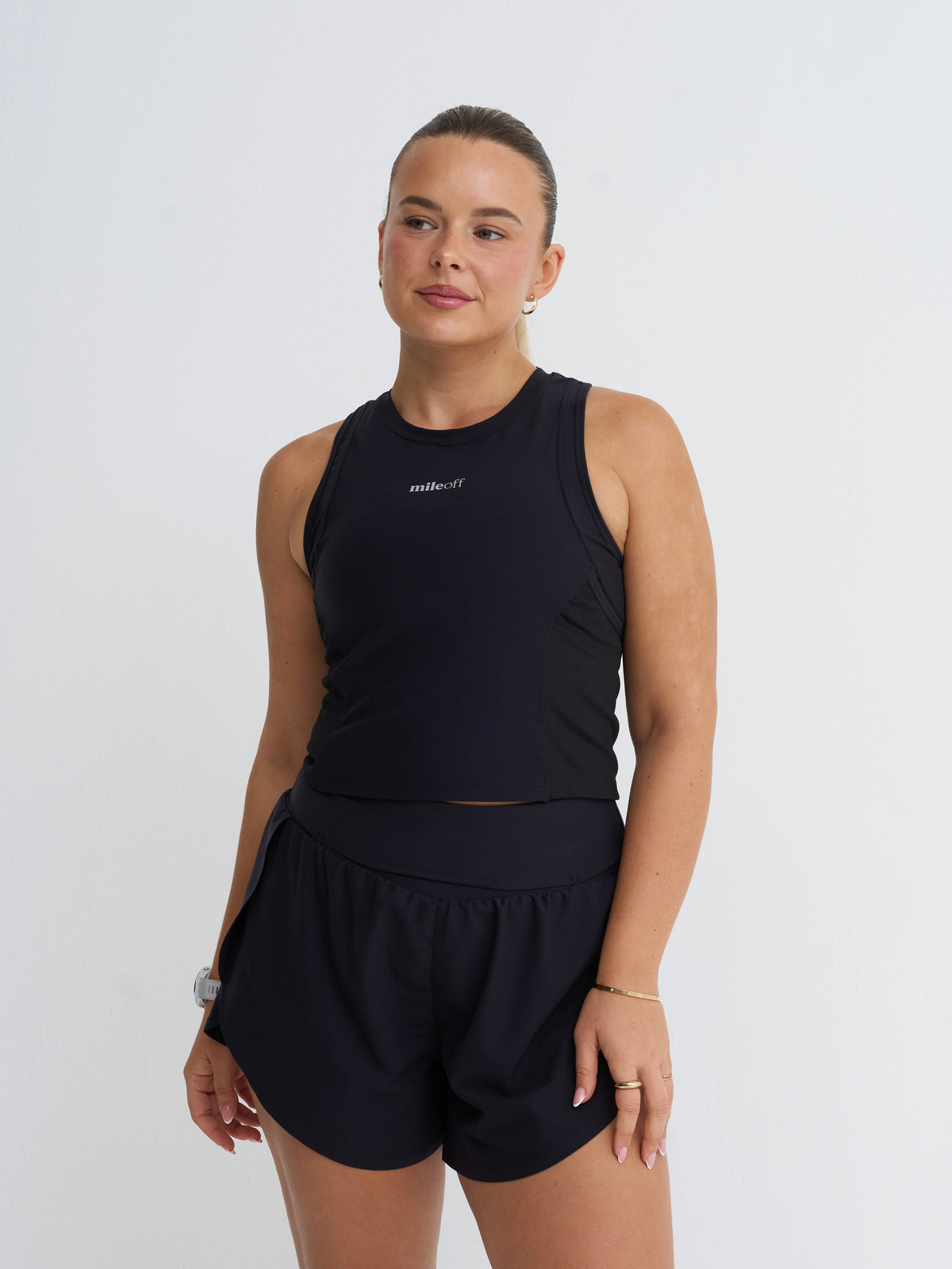 Cropped Race Tank in Black
