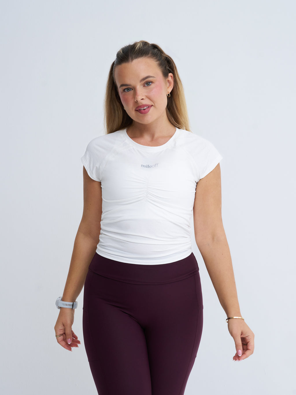 Ruched Run Tee in White