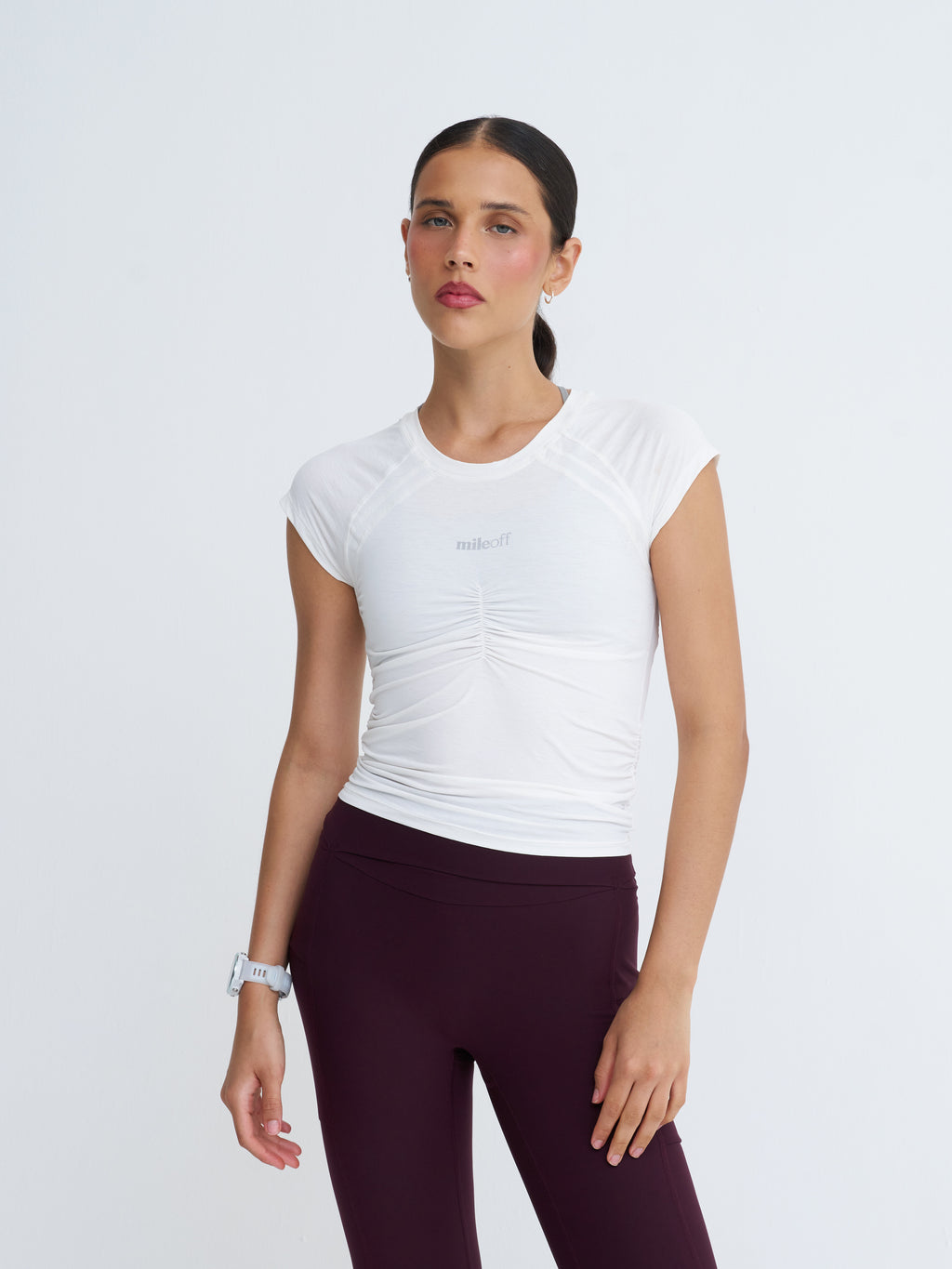Ruched Run Tee in White