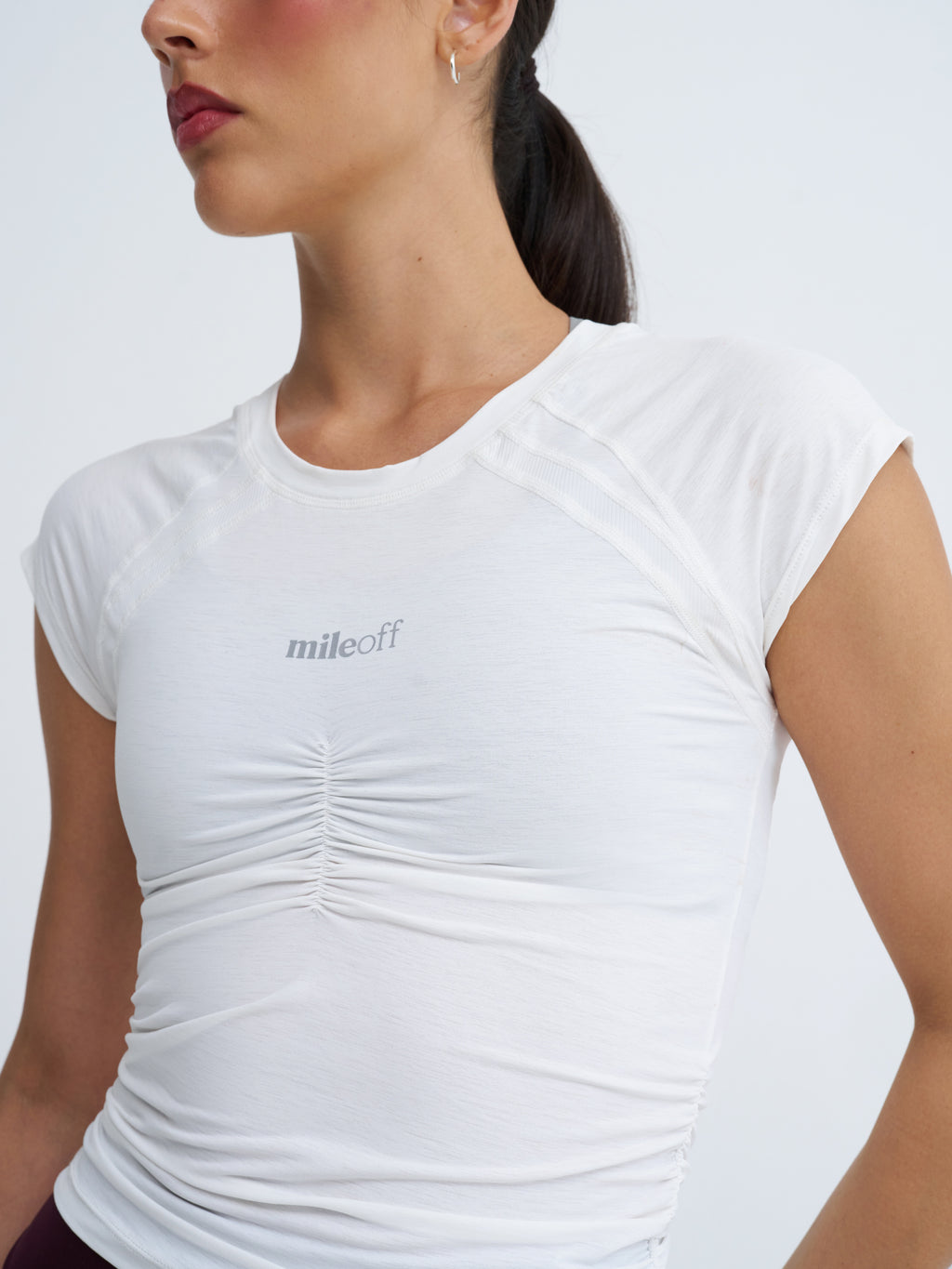 Ruched Run Tee in White