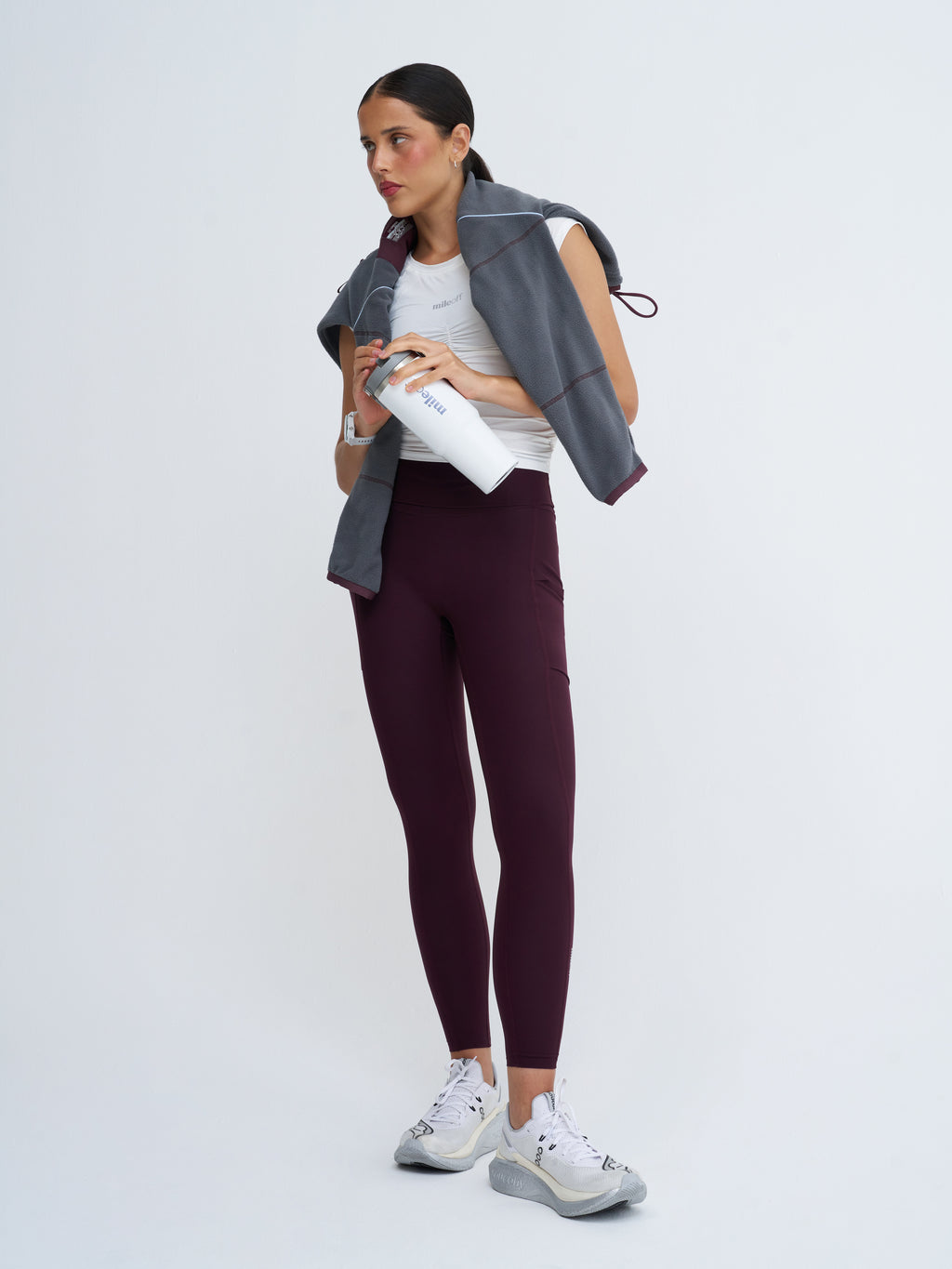 burgundy leggings + half zip fleece