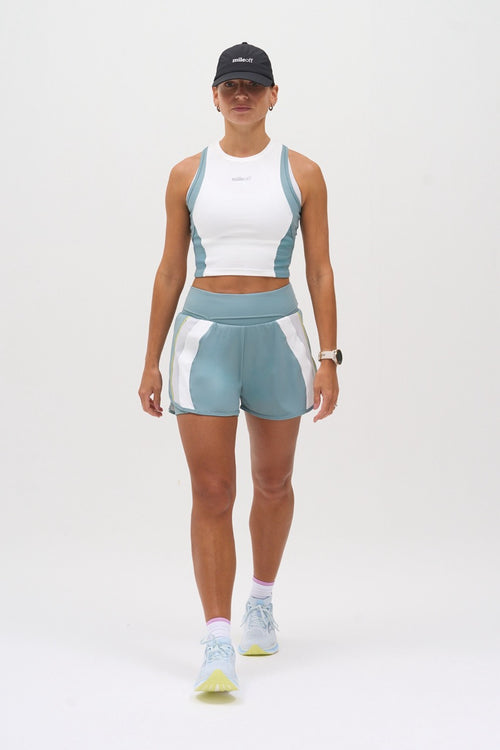 Cropped Run Tank Top in Teal