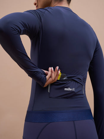 Long Sleeve Running Zip Layer in Night Sky Navy