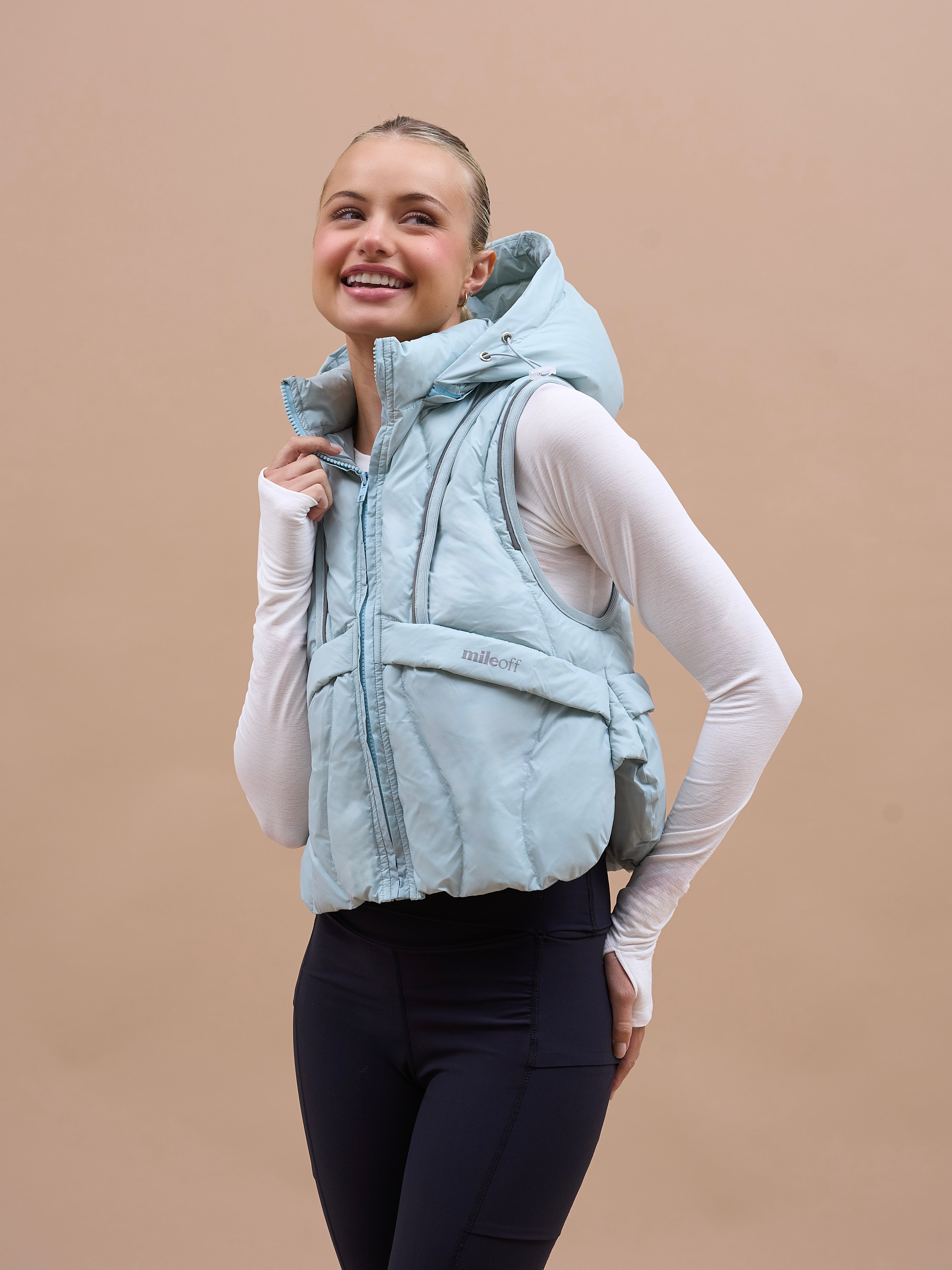Padded Run Gilet in Ether Green