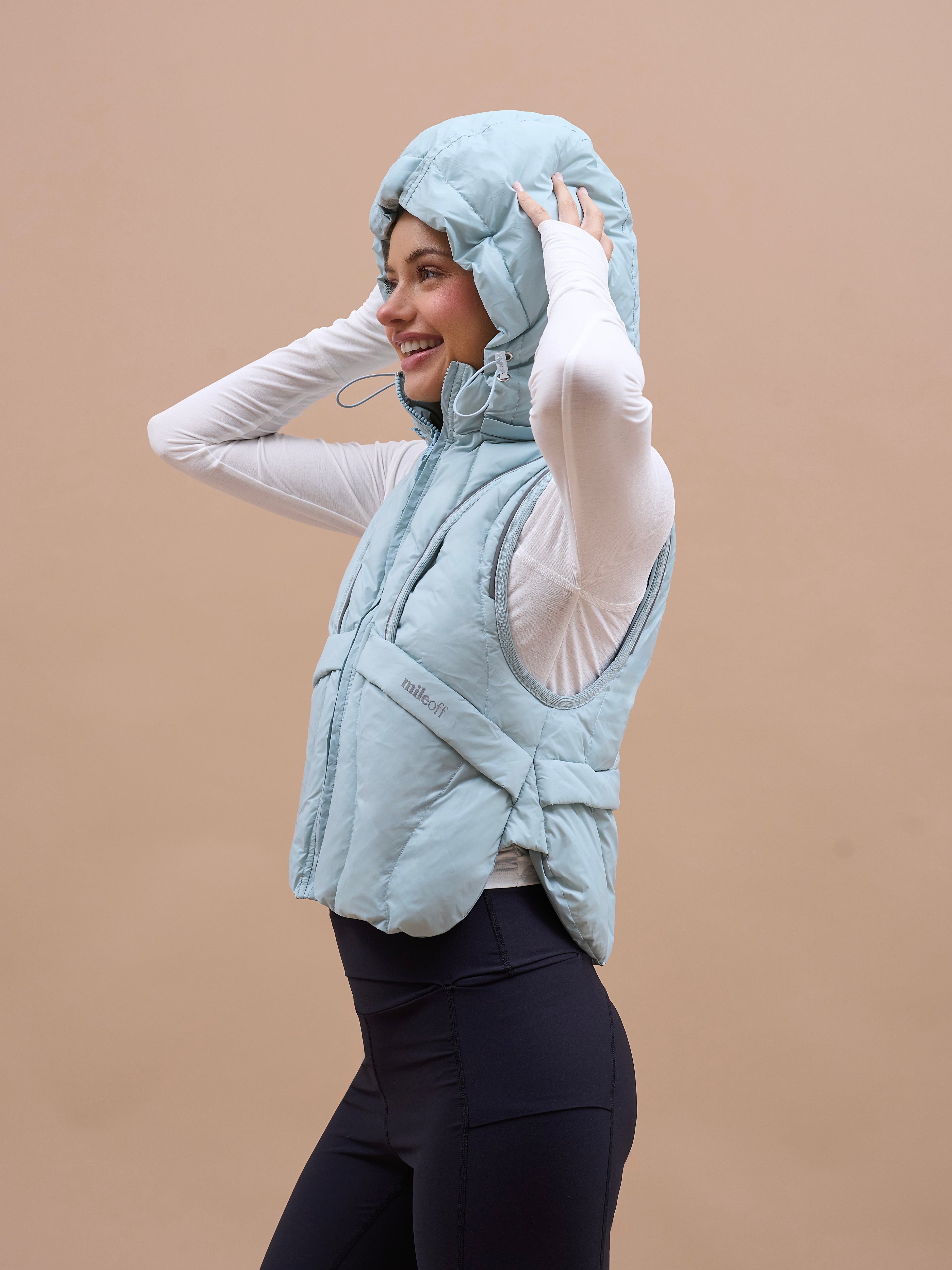 Padded Run Gilet in Ether Green