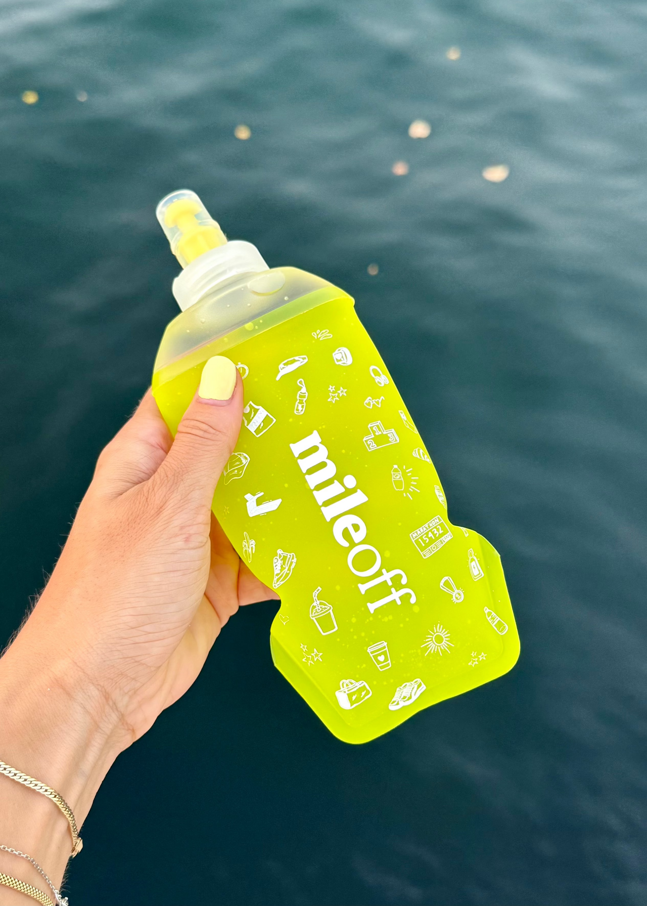 Soft squishy water flask in lime green