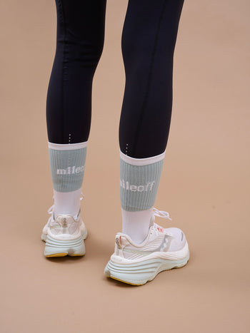 Long Run Socks in White and Ether Green