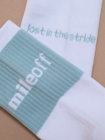 Long Run Socks in White and Ether Green