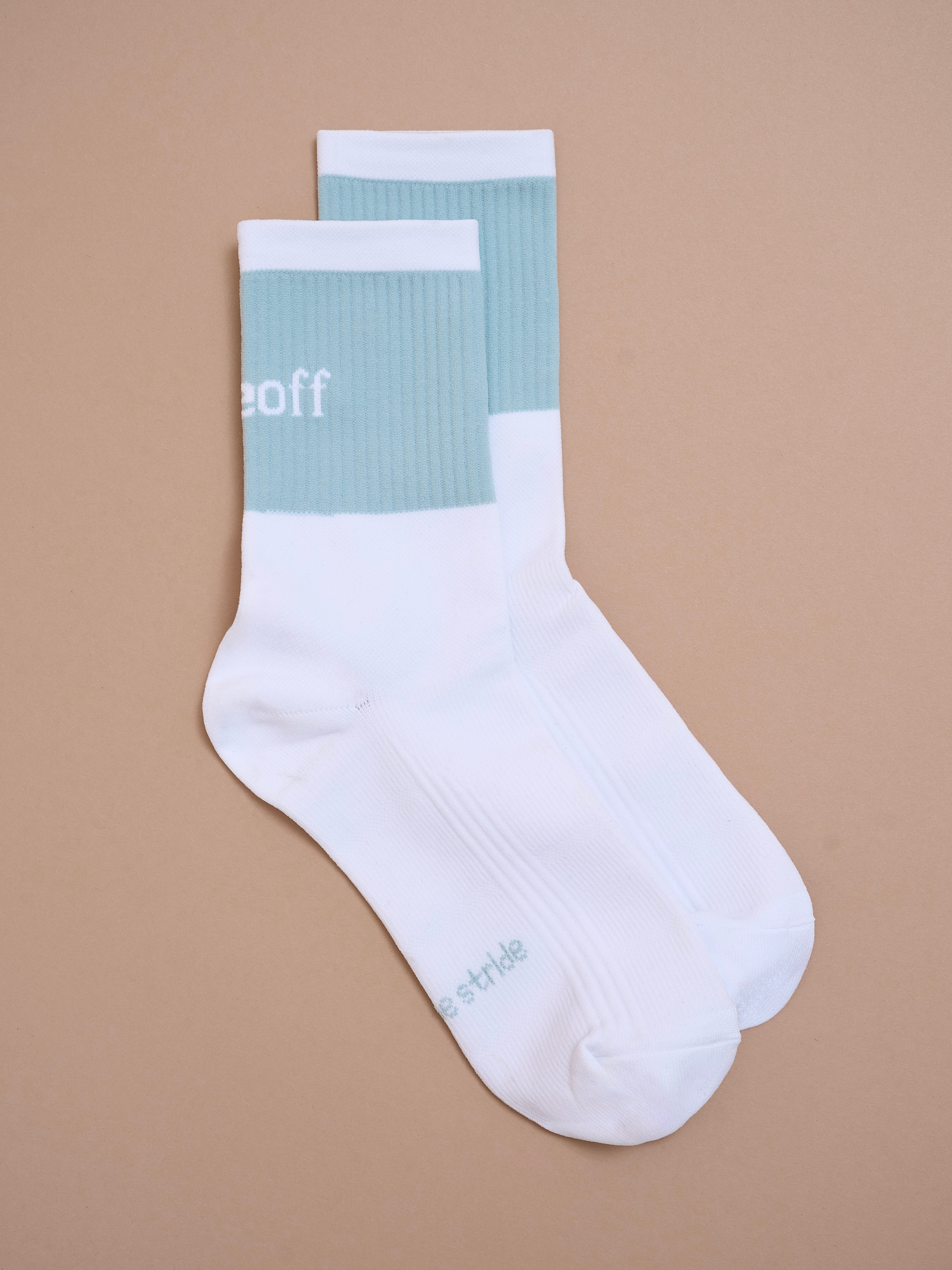 Long Run Socks in White and Ether Green